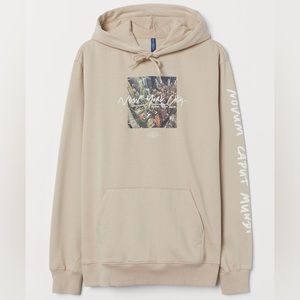 H&M Men’s Sweatshirt Hoodie New York City, Novum Caput Mundi, Medium, Beige